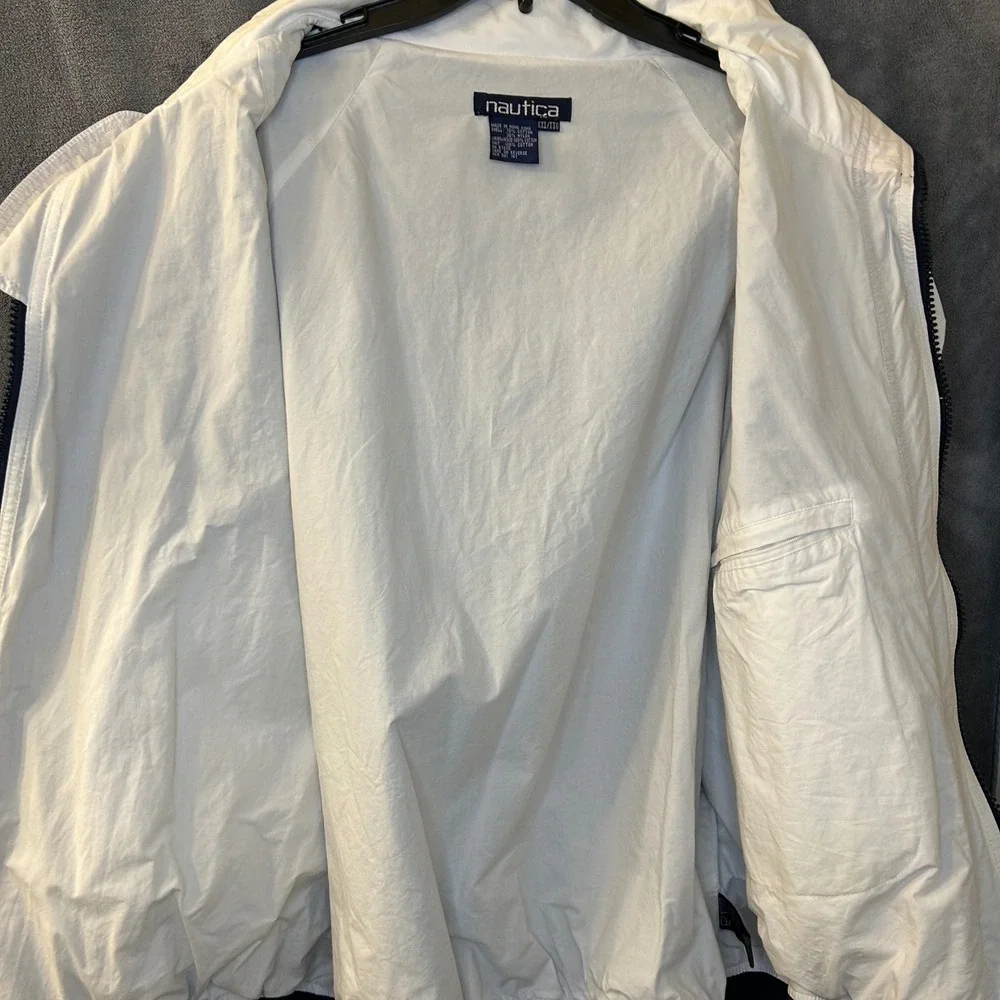 VTG 90s Nautica Challenge J-Class Sailing Jacket Navy Red XXL Hooded Windbreaker